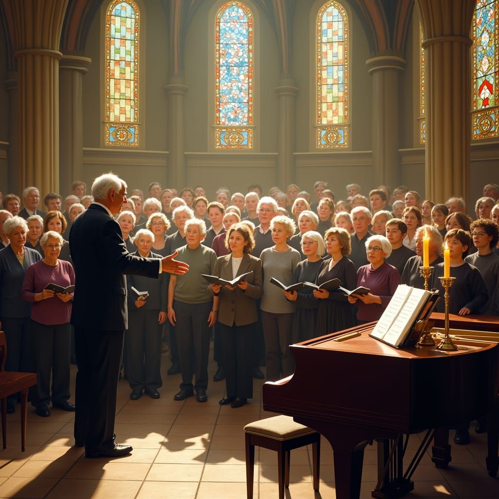 Church Choir in Spiritual Harmony, Led by a Wise Maestro