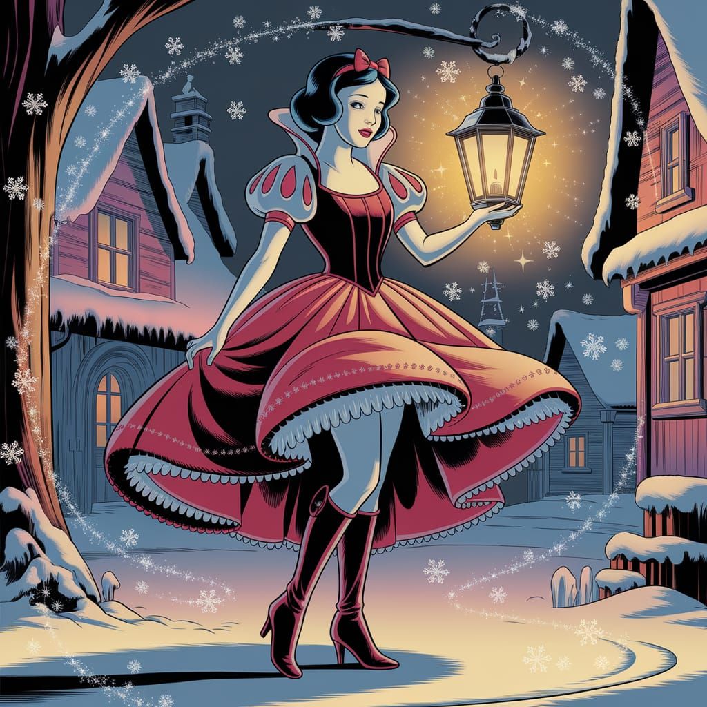 Enchanted Snow White in Vibrant Red Traditional Dress