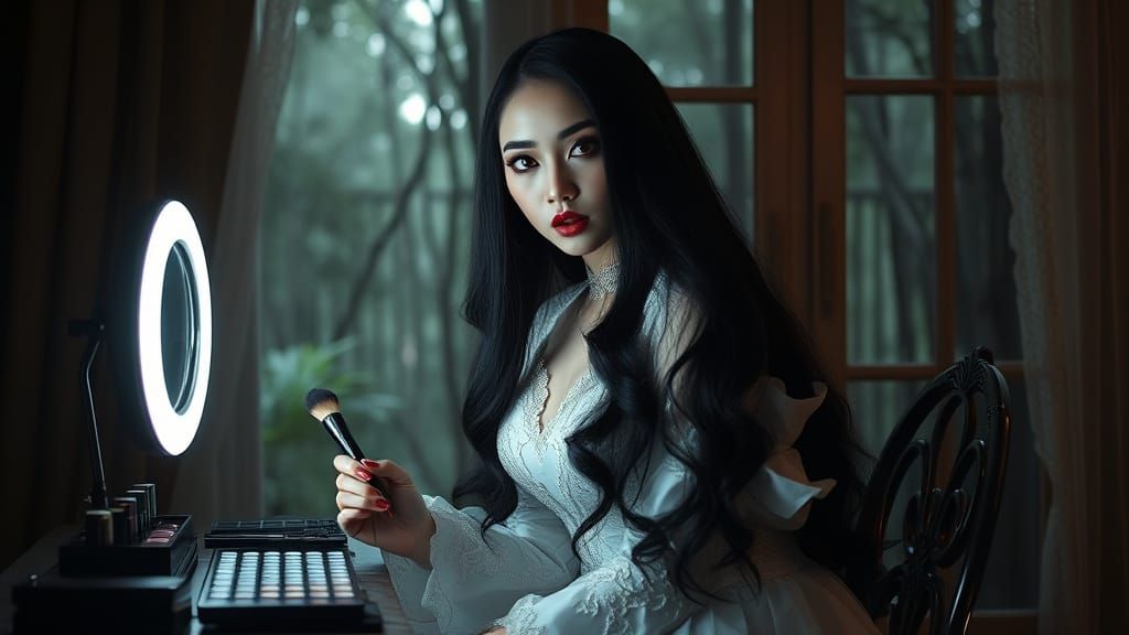 Glamorous Kuntilanak Beauty Vlogger in Gothic Horror Chic
