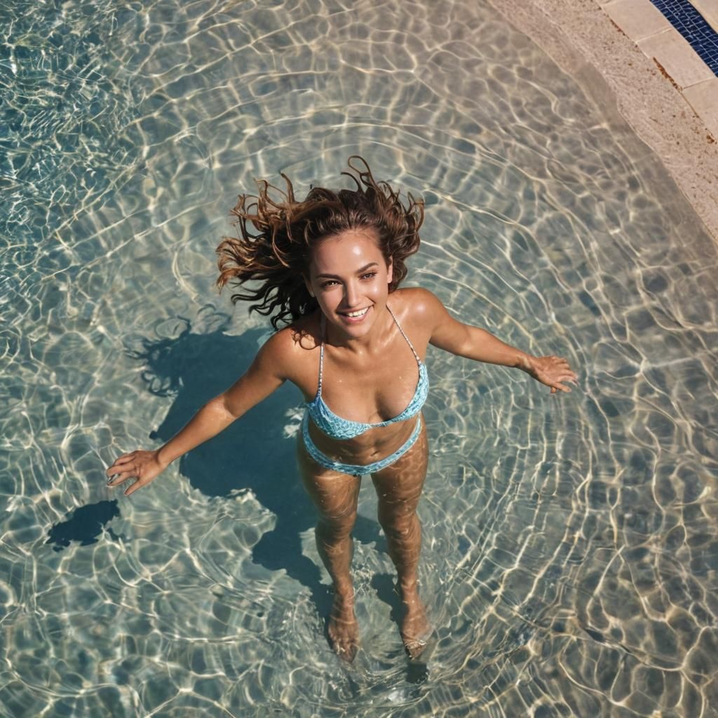 Woman Relaxes by Infinity Pool Overlooking Turquoise Sea
