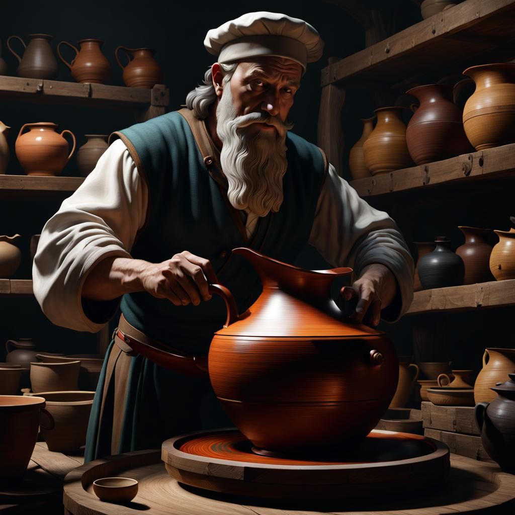 Potter Creates Jug: Chiaroscuro Concept Art