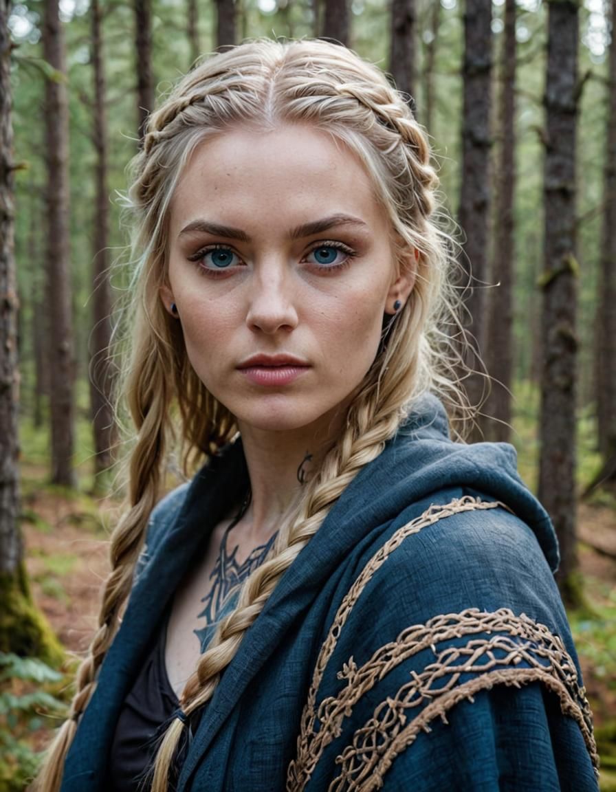 Mystical Nordic Woman in Forest Portrait