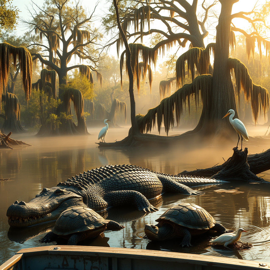 Louisiana Bayou Crocodile in Golden Light