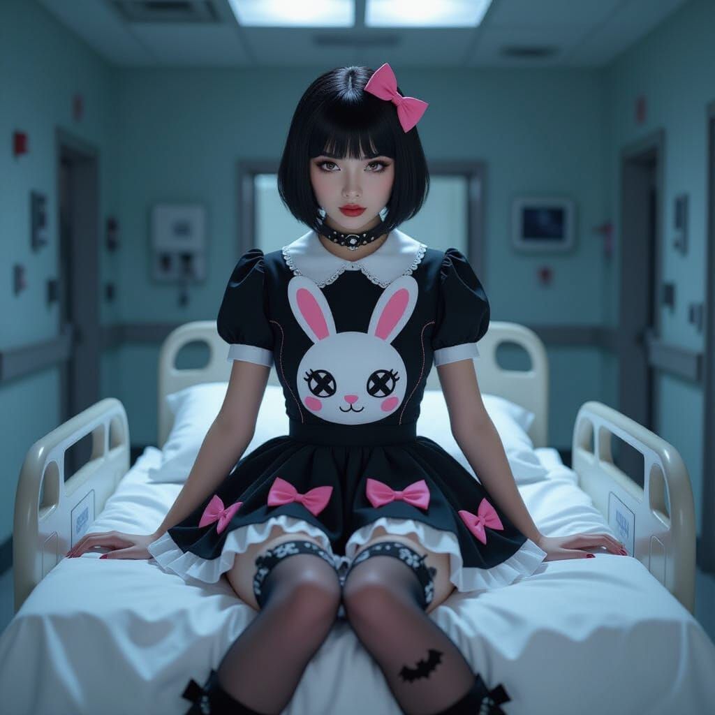 Yami Kawaii Fashion in Abandoned Hospital Setting