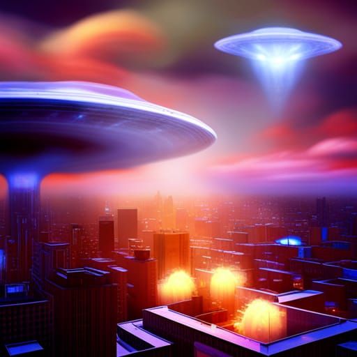UFO Over London in Digital Art Style