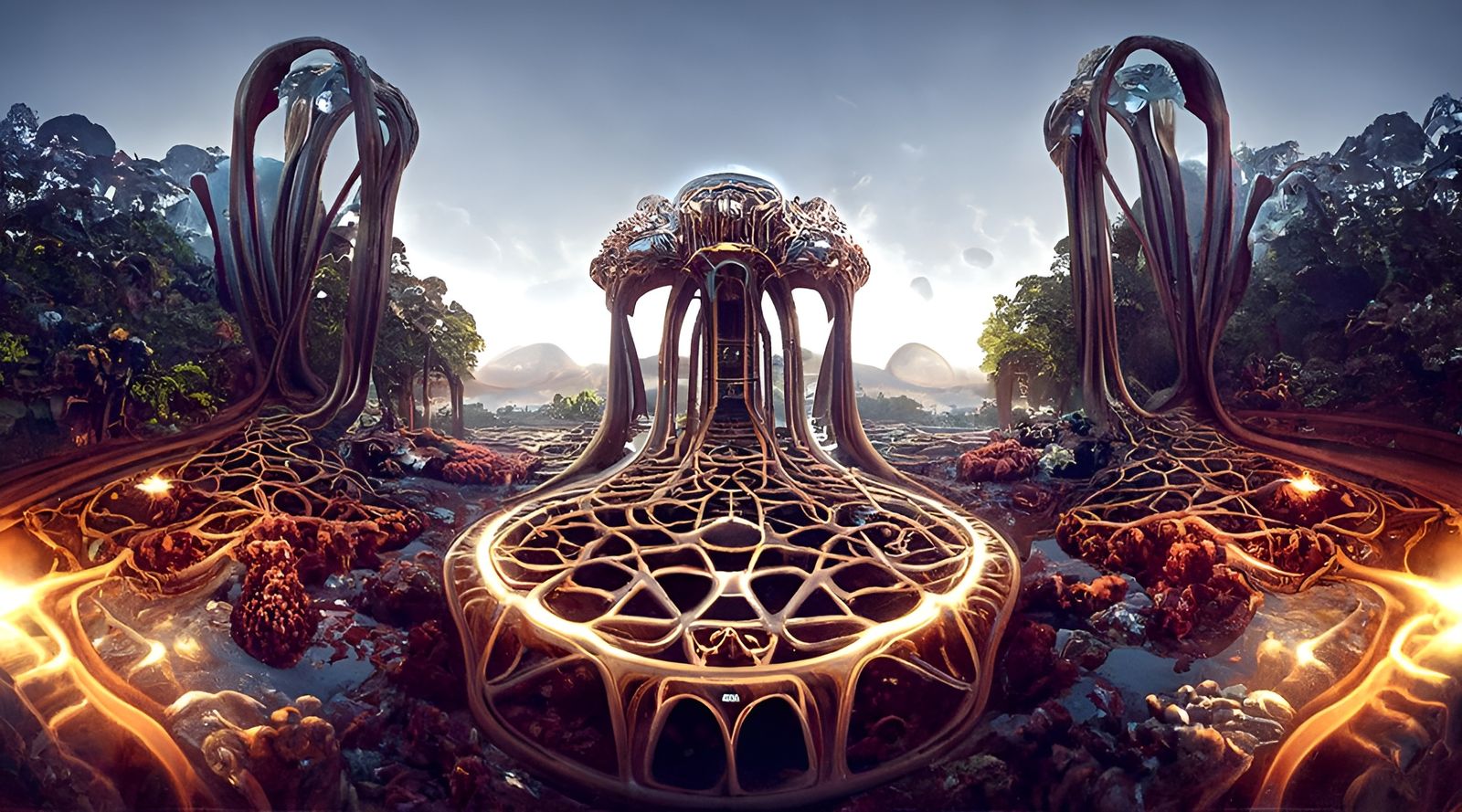 Surreal Holographic Landscape in Art Nouveau Style