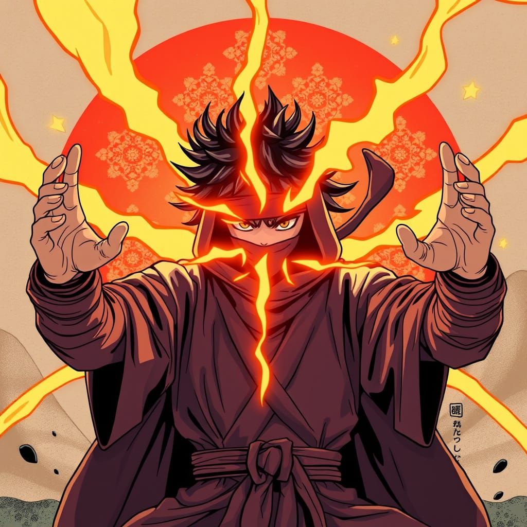 Ashura Otsutsuki Forms Rasengan in Vibrant Futuristic Art