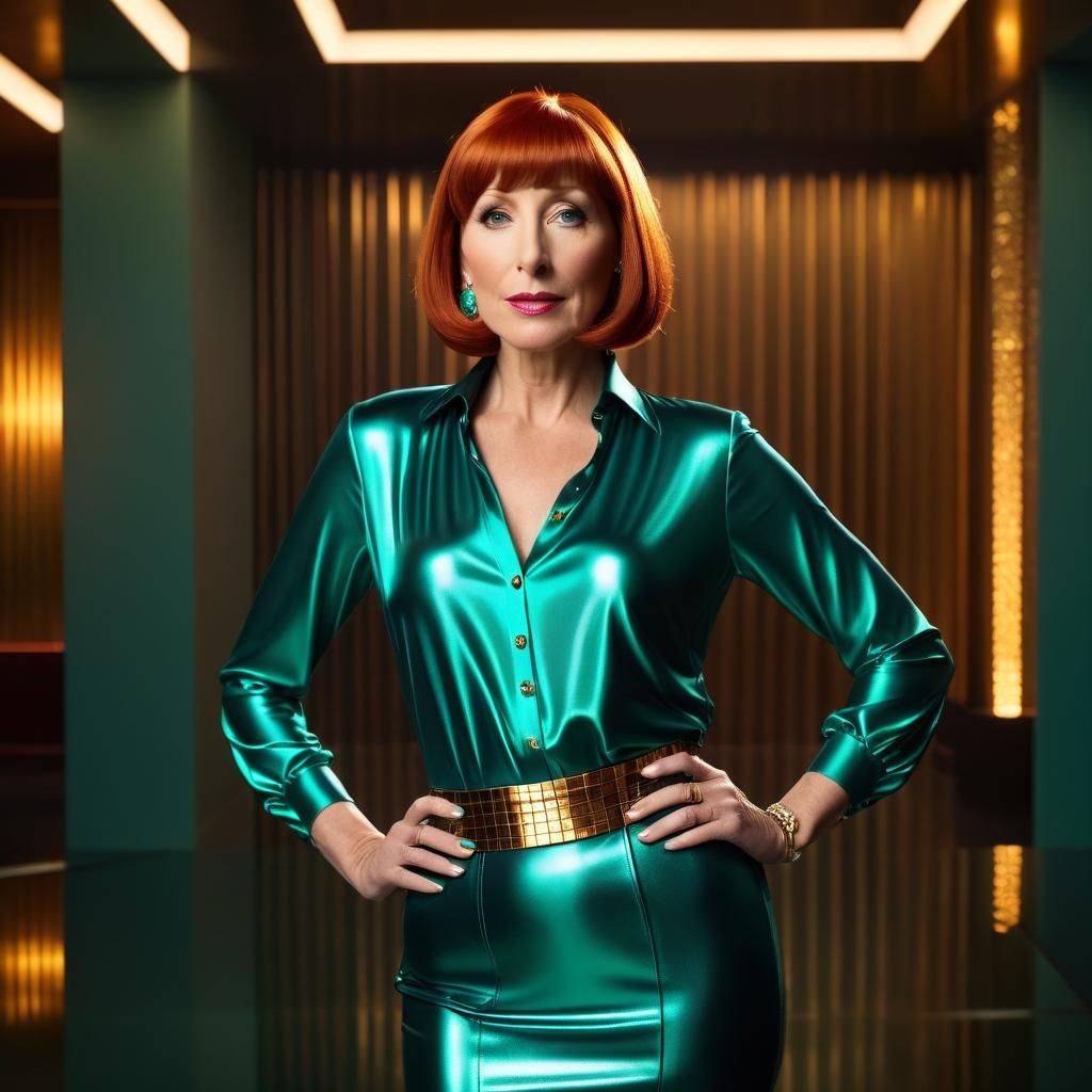 Confident Lois Griffin in Decopunk Metallic Elegance