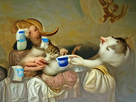 Cat Drinking Milk as Renaissance Painting
