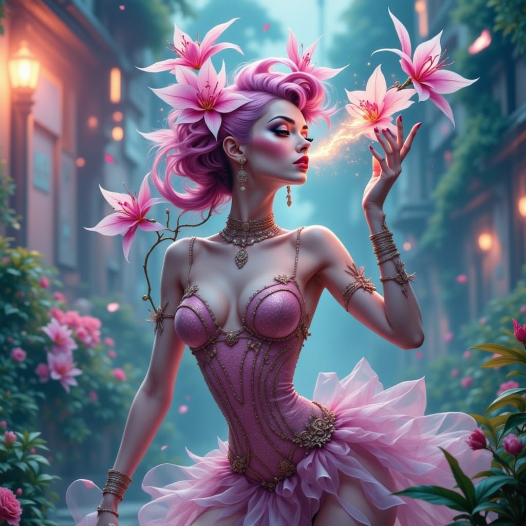 Surreal Floral Symbiote in Mid-Kick, Radiating Ethereal Ener...