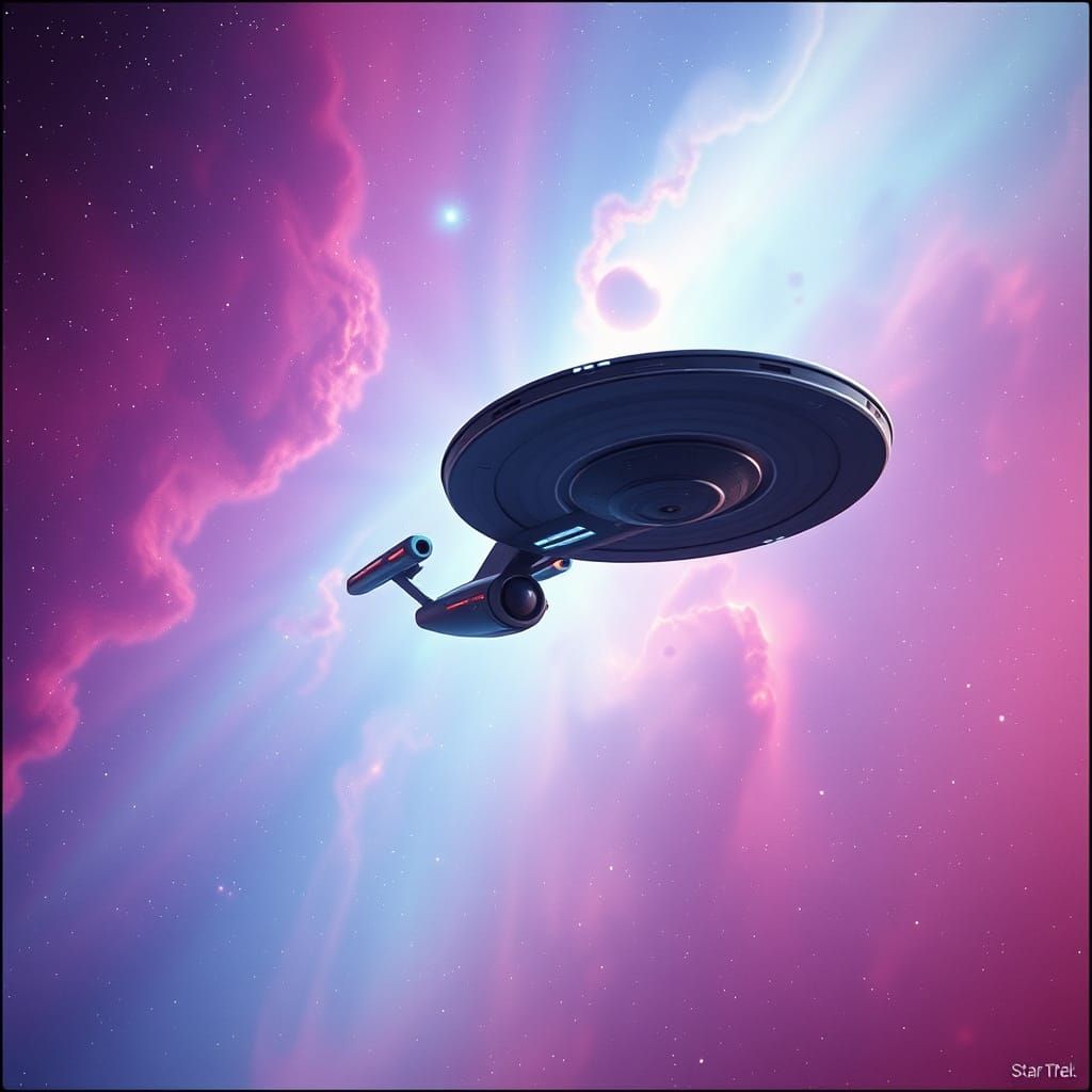 Star Trek Enterprise in Ethereal Galaxy, Cinematic Film Stil...