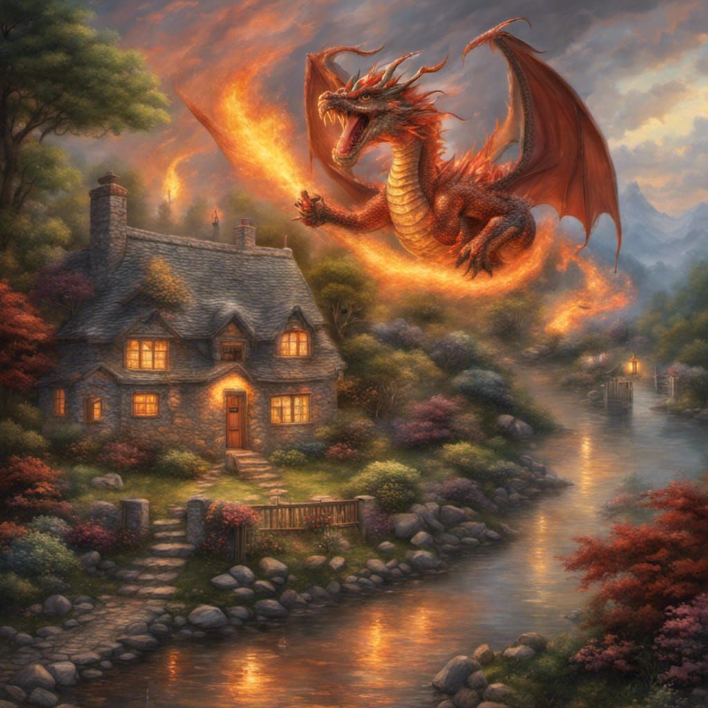Dragon's Fiery Breath: Cottage Under Attack