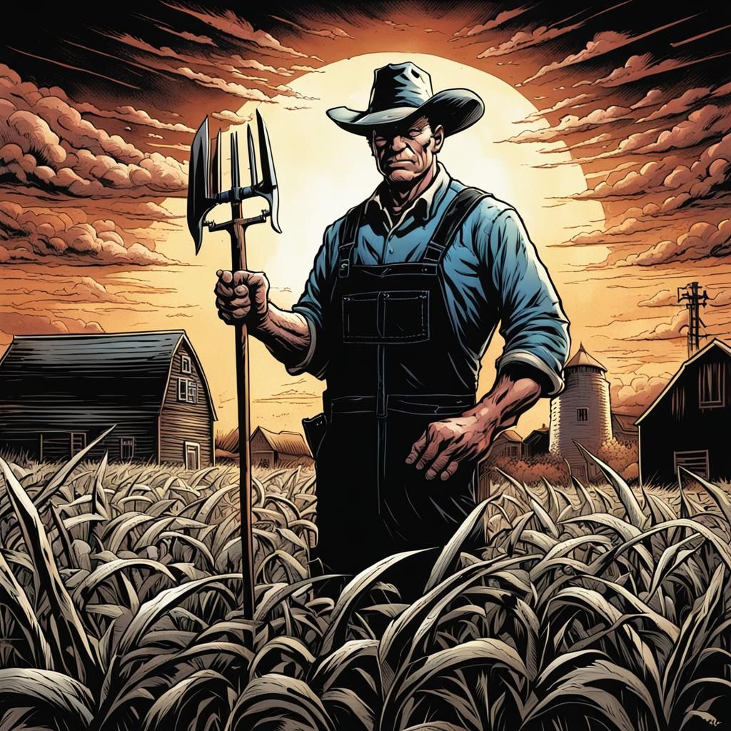 Evil Farmer in Comic Book Art Style