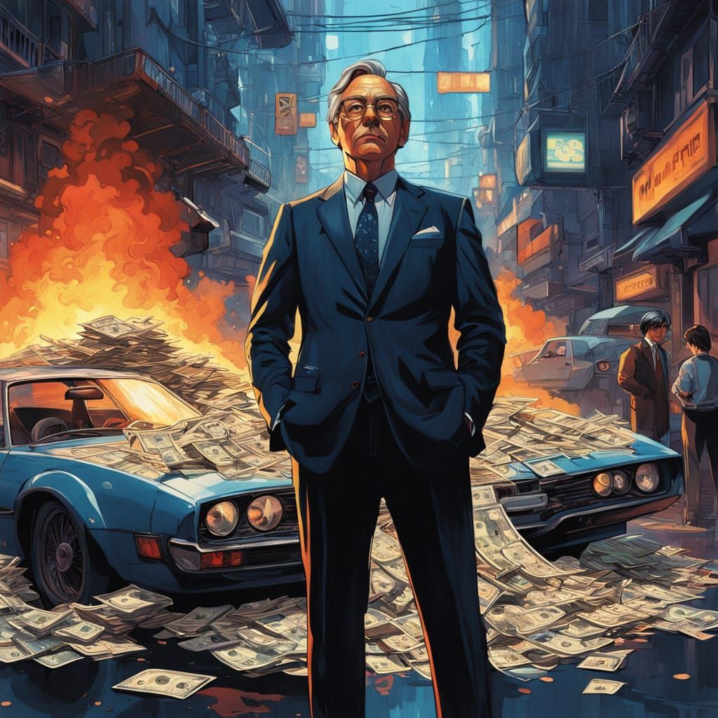 Surreal Businessman Burns Money in Ghibli-Inspired Hyper-Rea...