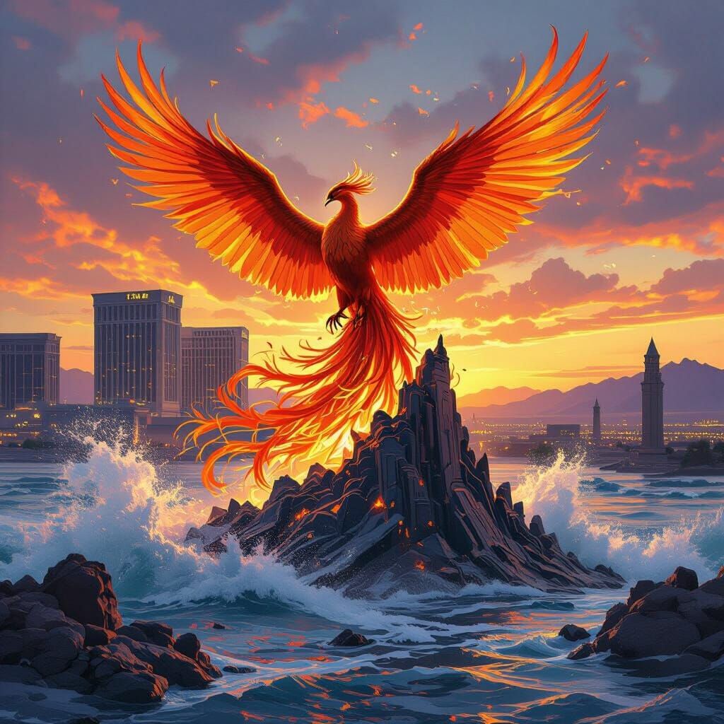 Phoenix Rising in Las Vegas: Hyperrealistic Fantasy Art