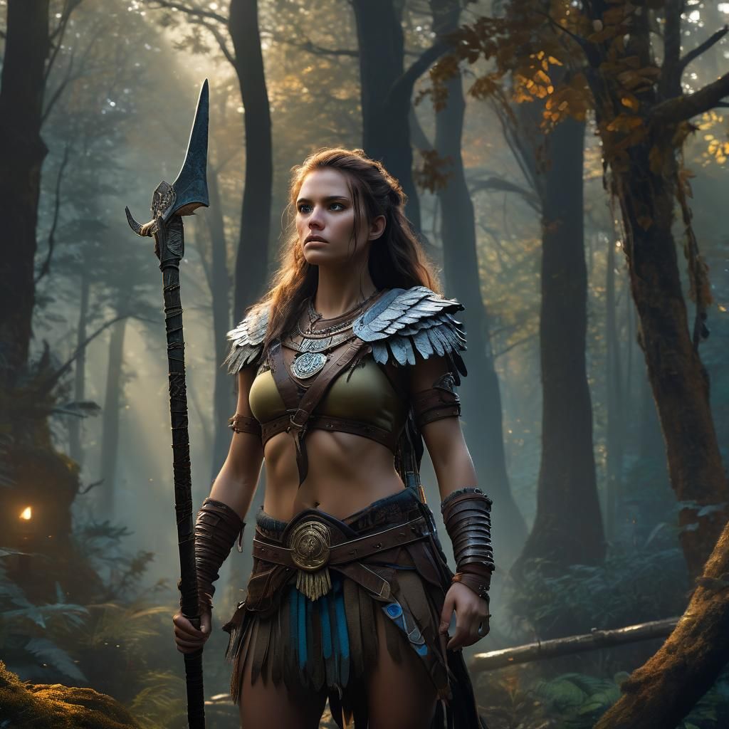 Female Barbarian in Mystical Forest: Hyperrealistic Concept ...