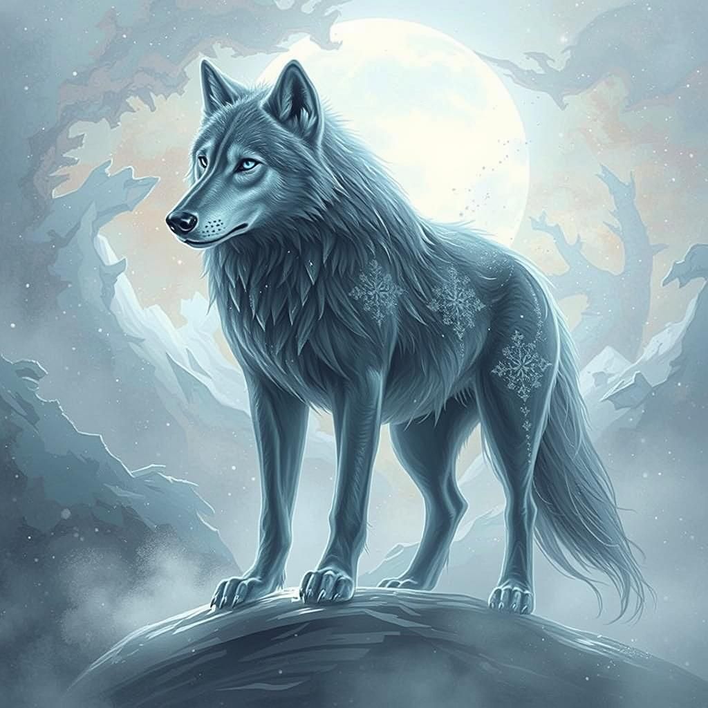 Majestic Ice Wolf in Ethereal Mist