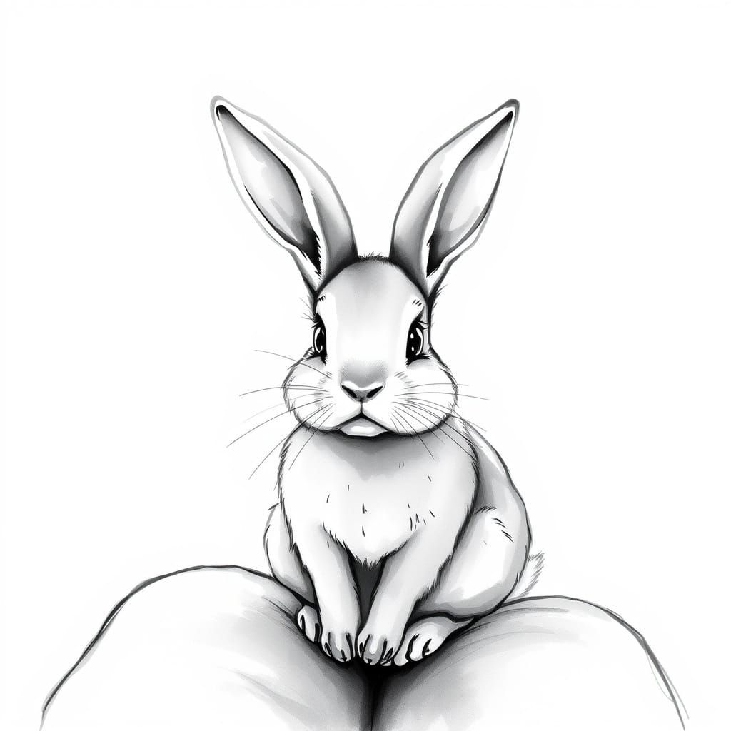Cute Bunny in Black and White Watercolor