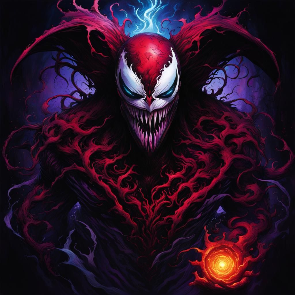 Venom_carnage es un personaje de marvel que esta formado por venas sangrientas, chorrea fluidos negros y esta encendido ...