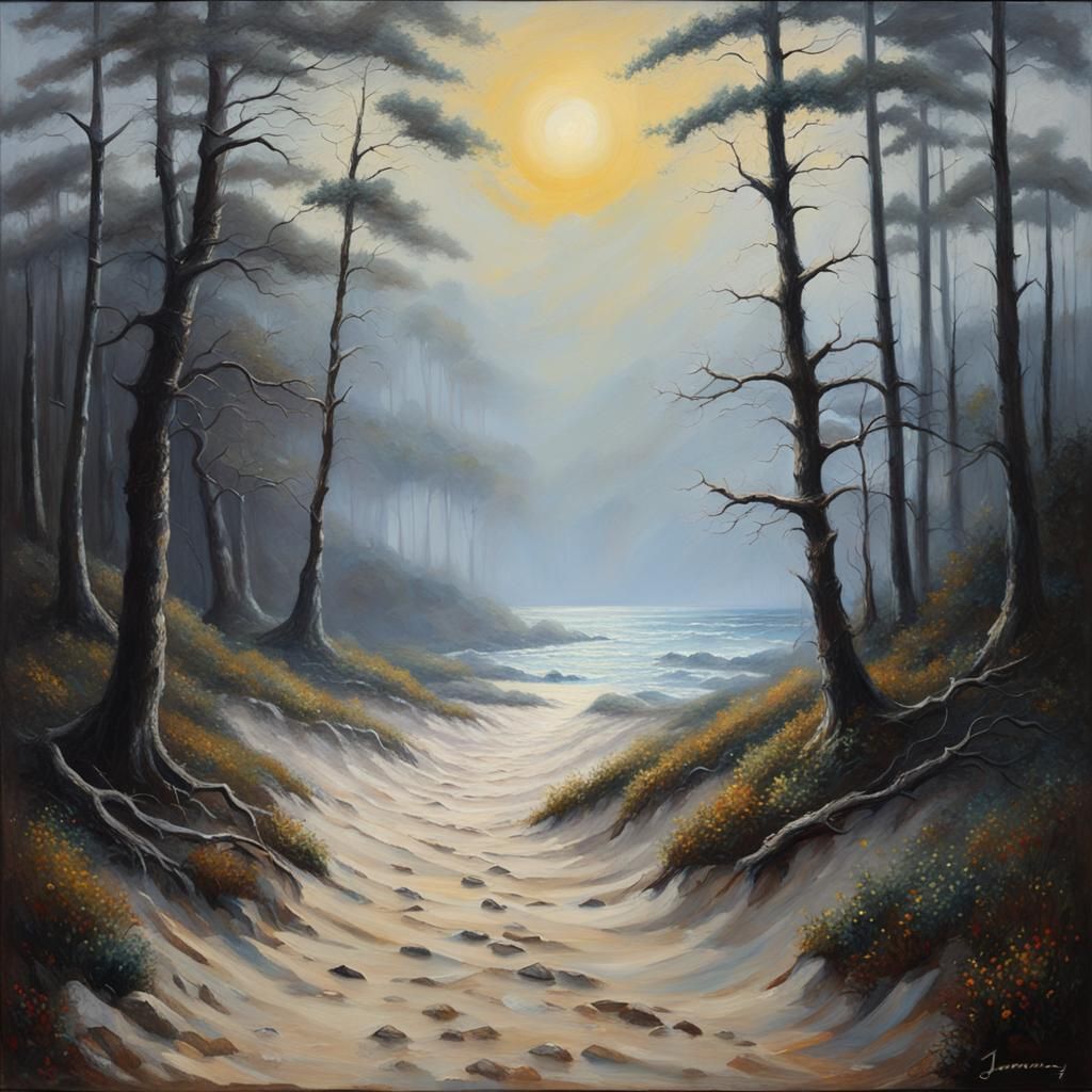 Dreamlike Seaside Path Oil Painting