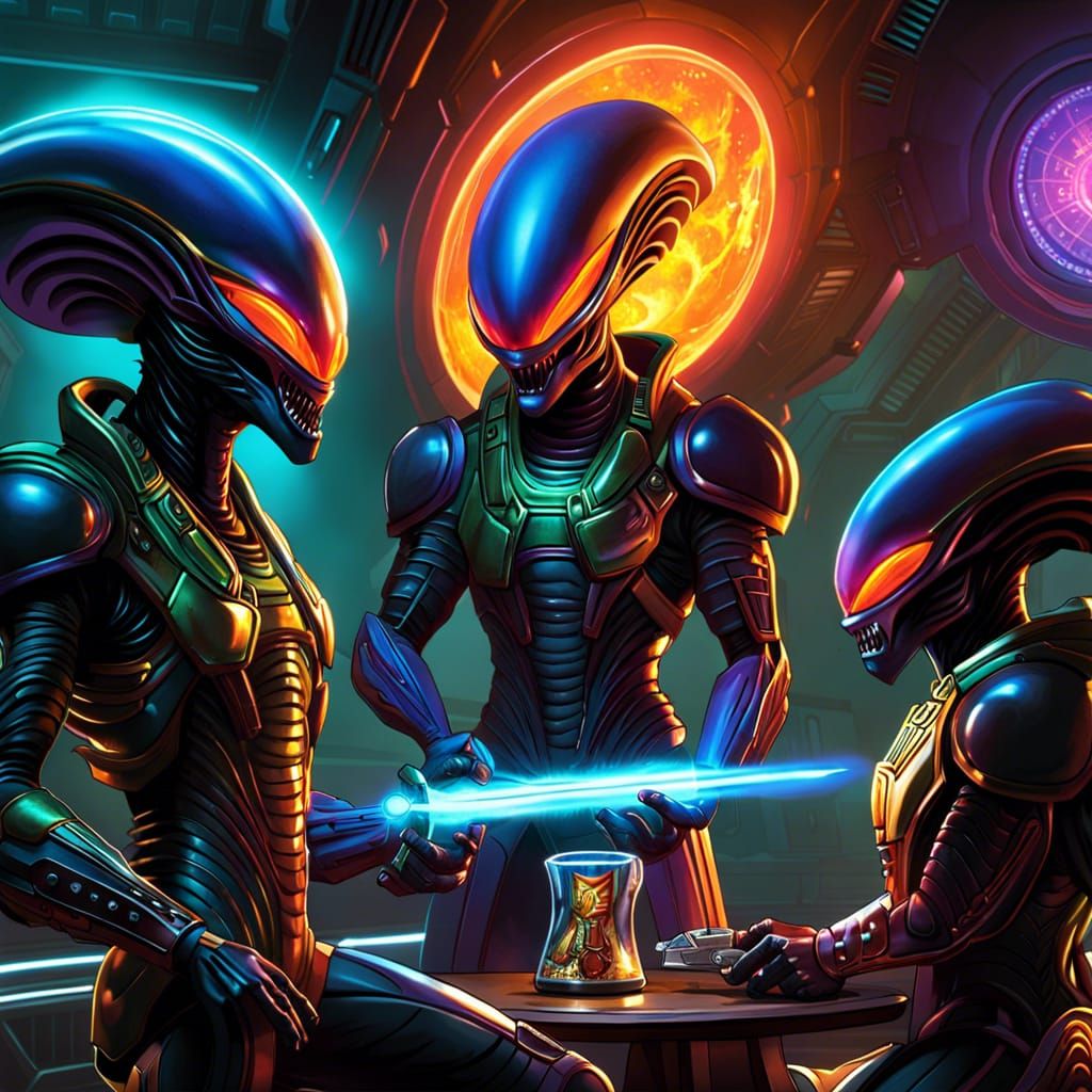 Alien bountyhunters, sit by a molten comic plasma and heat u...