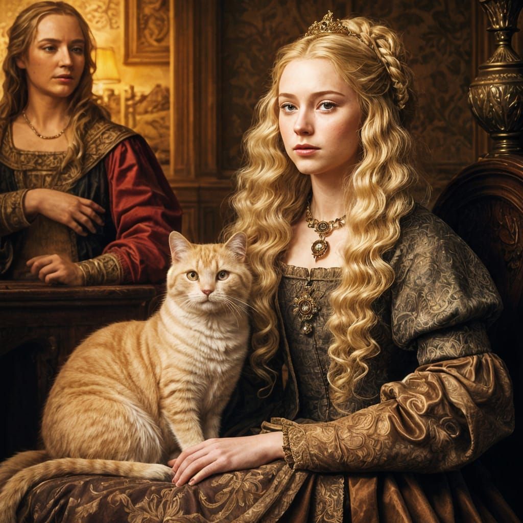 Medieval Blonde with Cat in Ringlets Hairstyle