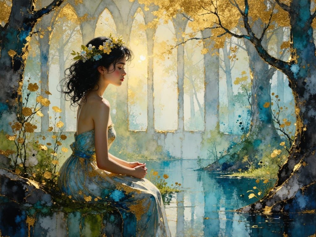 African American Woman Painting Surreal Dreamscape in Impres...