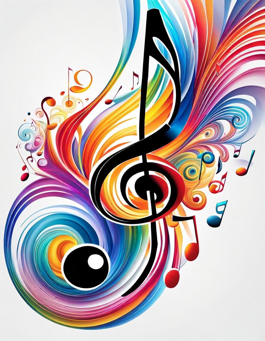 Vibrant Watercolor Music Notes with Swirling Colors