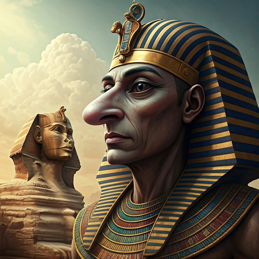 Noseless Alien Pharaoh Overseeing Sphinx Creation