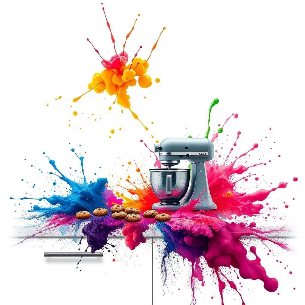 Vibrant Ink Splatter Explosion in Kitchen