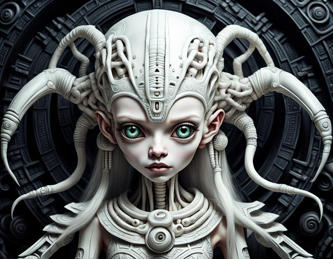 Aztec Alien Queen in Giger-esque Style