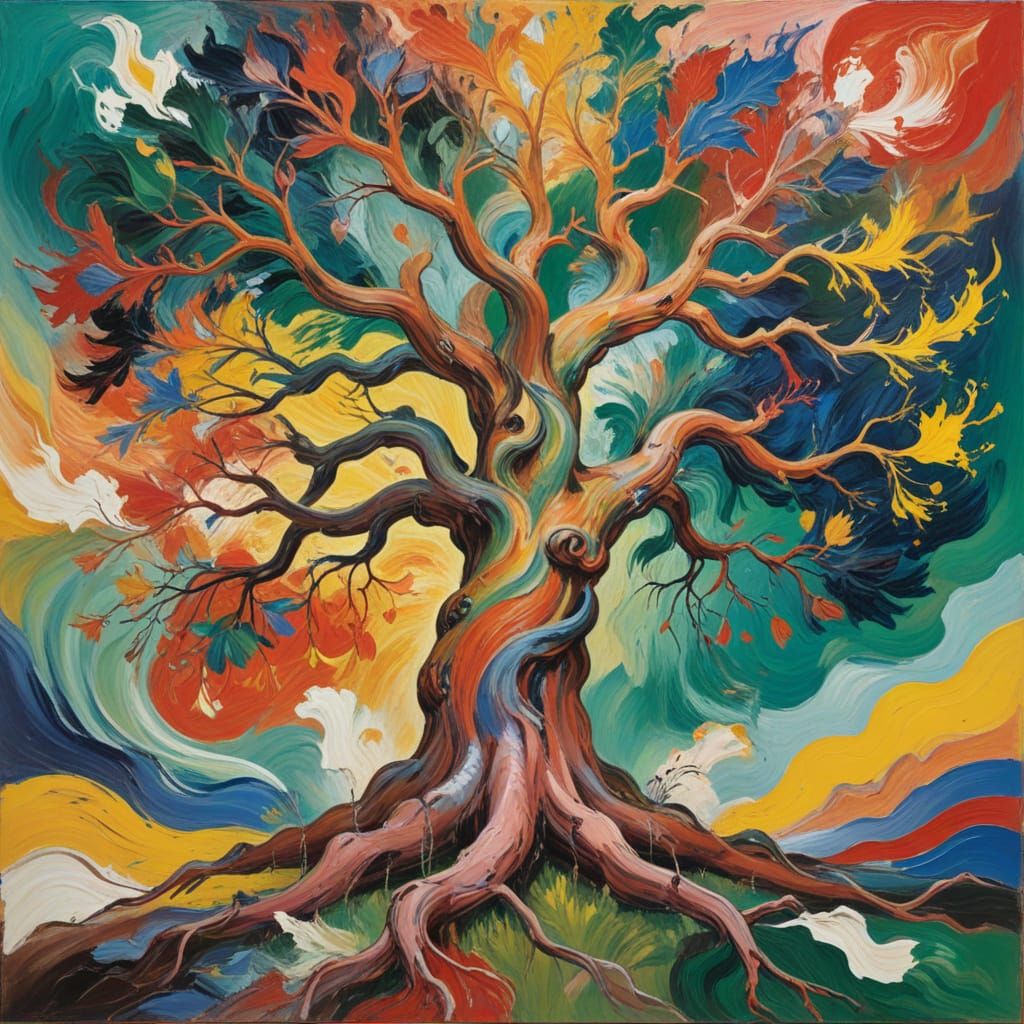 Majestic Neo-Expressionist Yggdrasil Tree