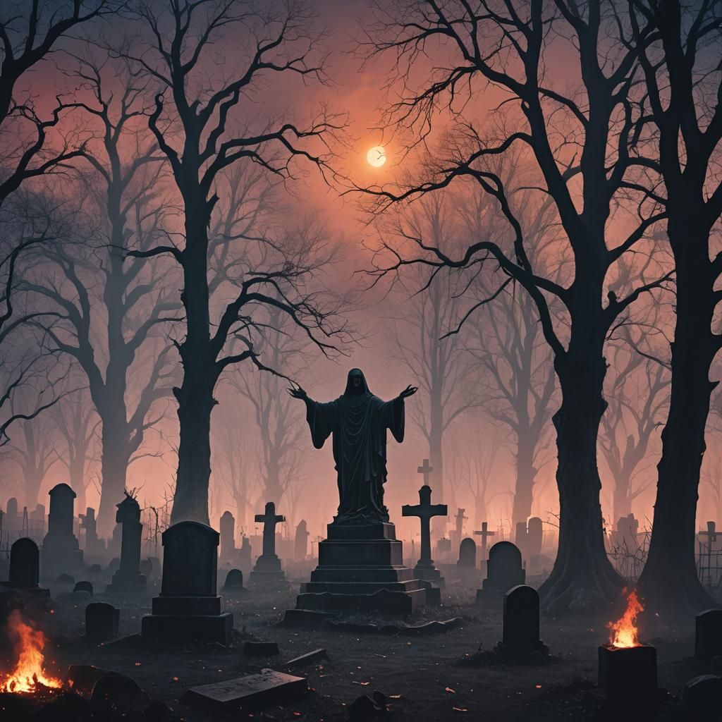 Ethereal Ghosts Dance in Dark Fantasy Graveyard