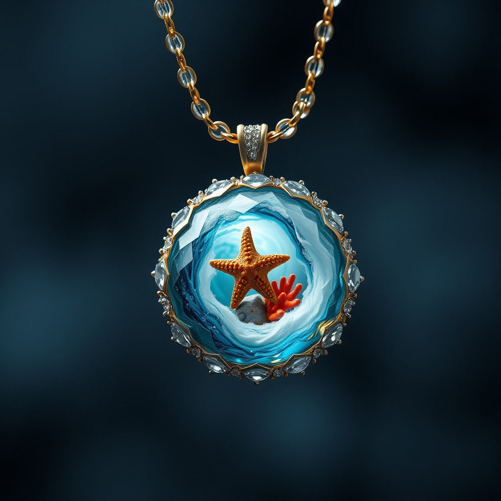 Ocean Gemstone Necklace in Hyperrealistic Style
