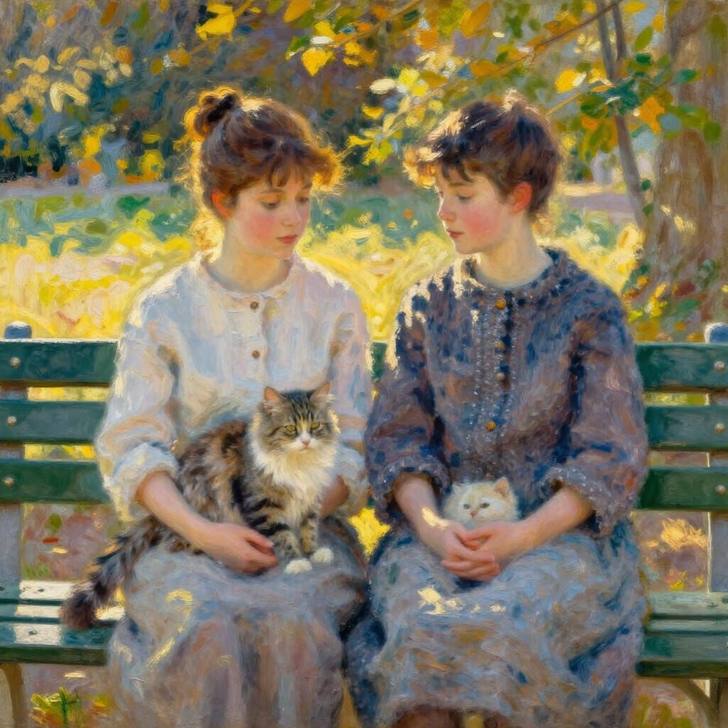 Golden Hour Park Scene with Person and Cat