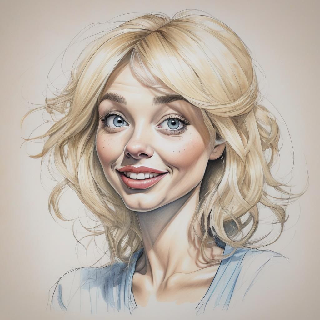 Funny Caricature of a Cute Blonde Woman