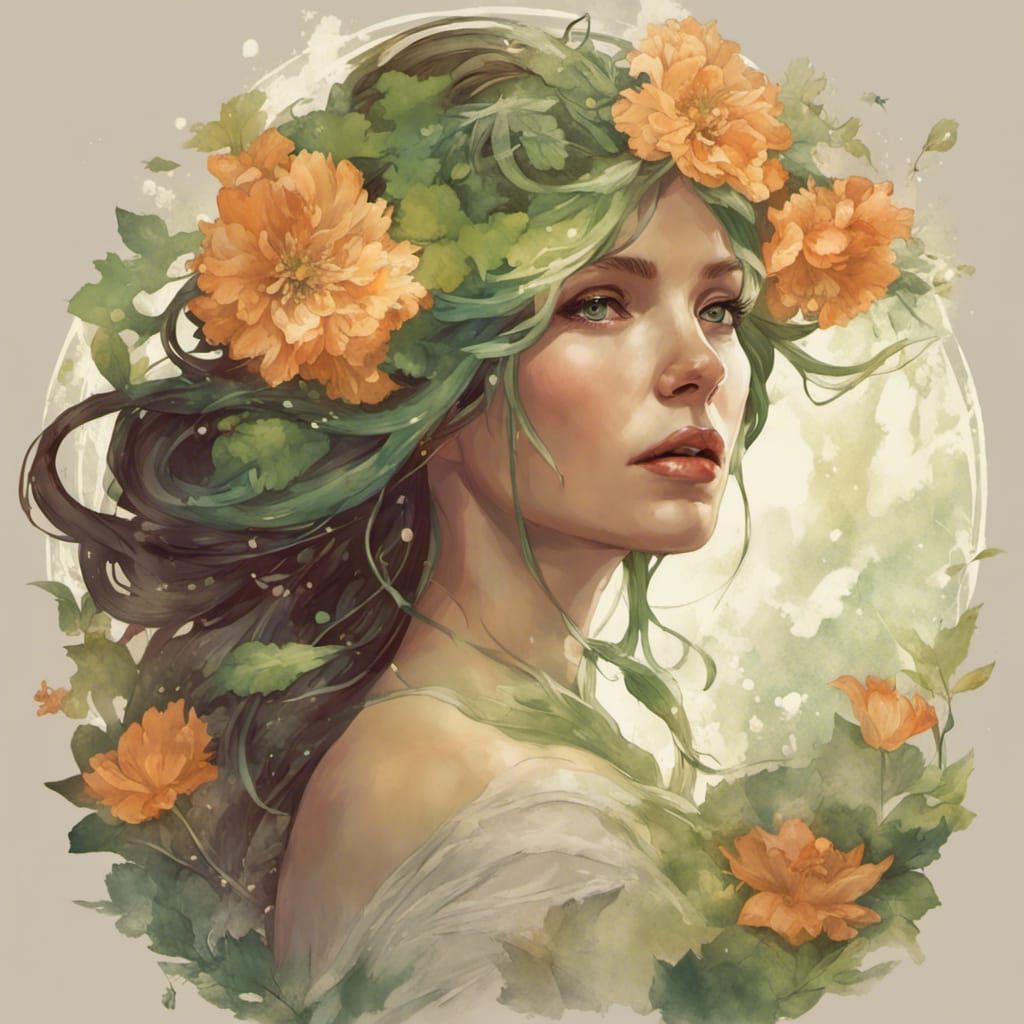 Mother Nature Portrait in Hyperdetailed Style