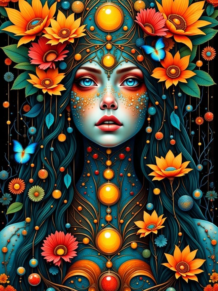 Surreal Woodland Bride in Vibrant, Dreamlike Splendor