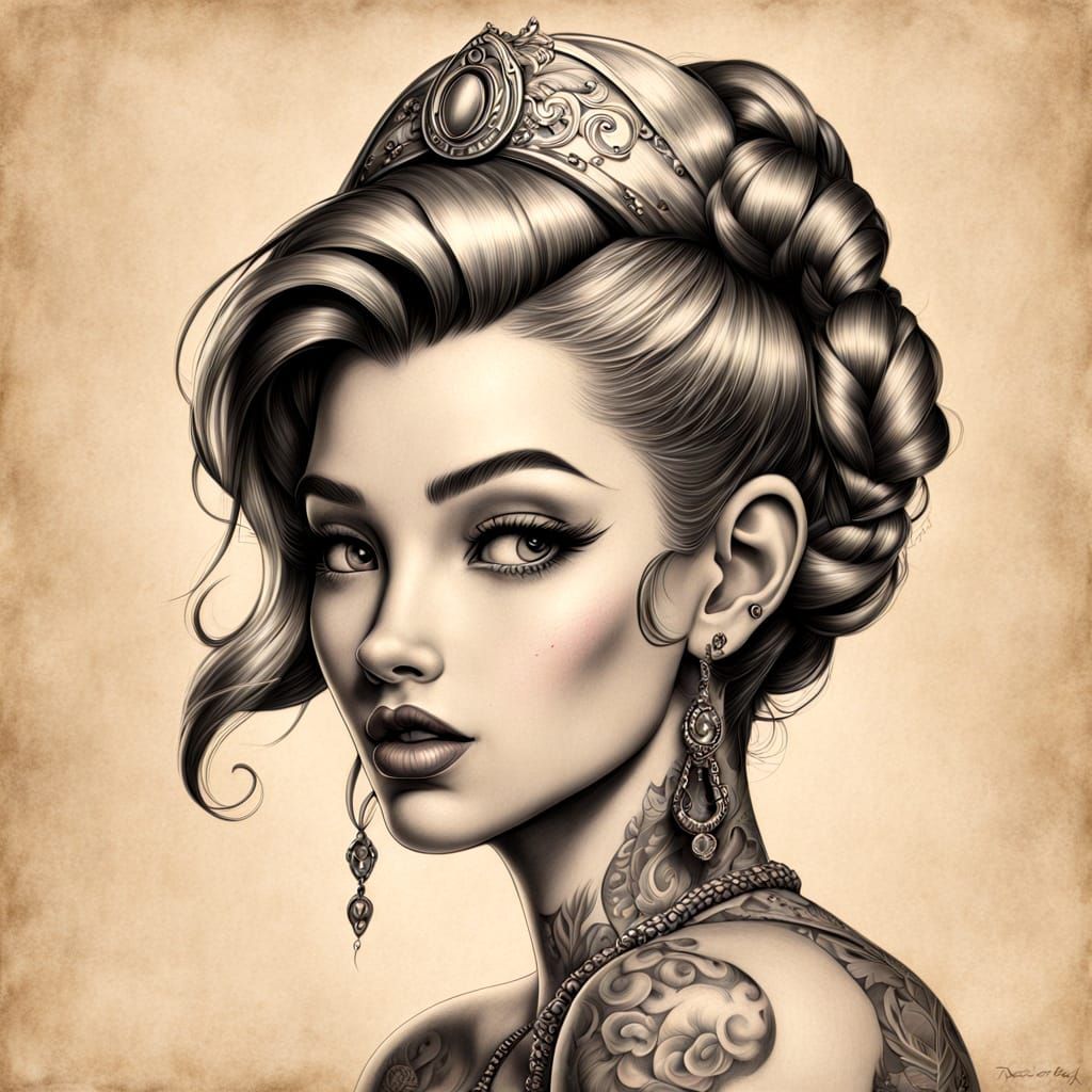 Punk Disney Princesses as Vintage Tattoo Art