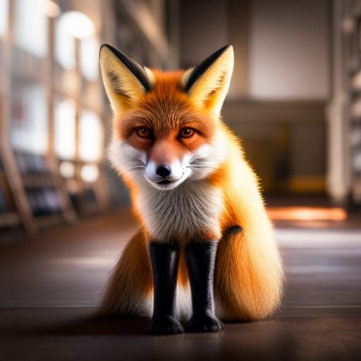 Hyperrealistic Fox in School Library