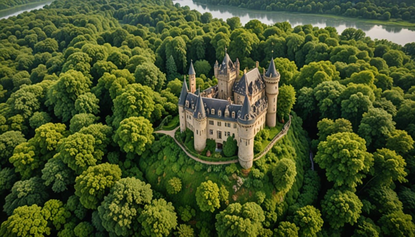 Bucolic French Castle Scene at Golden Hour