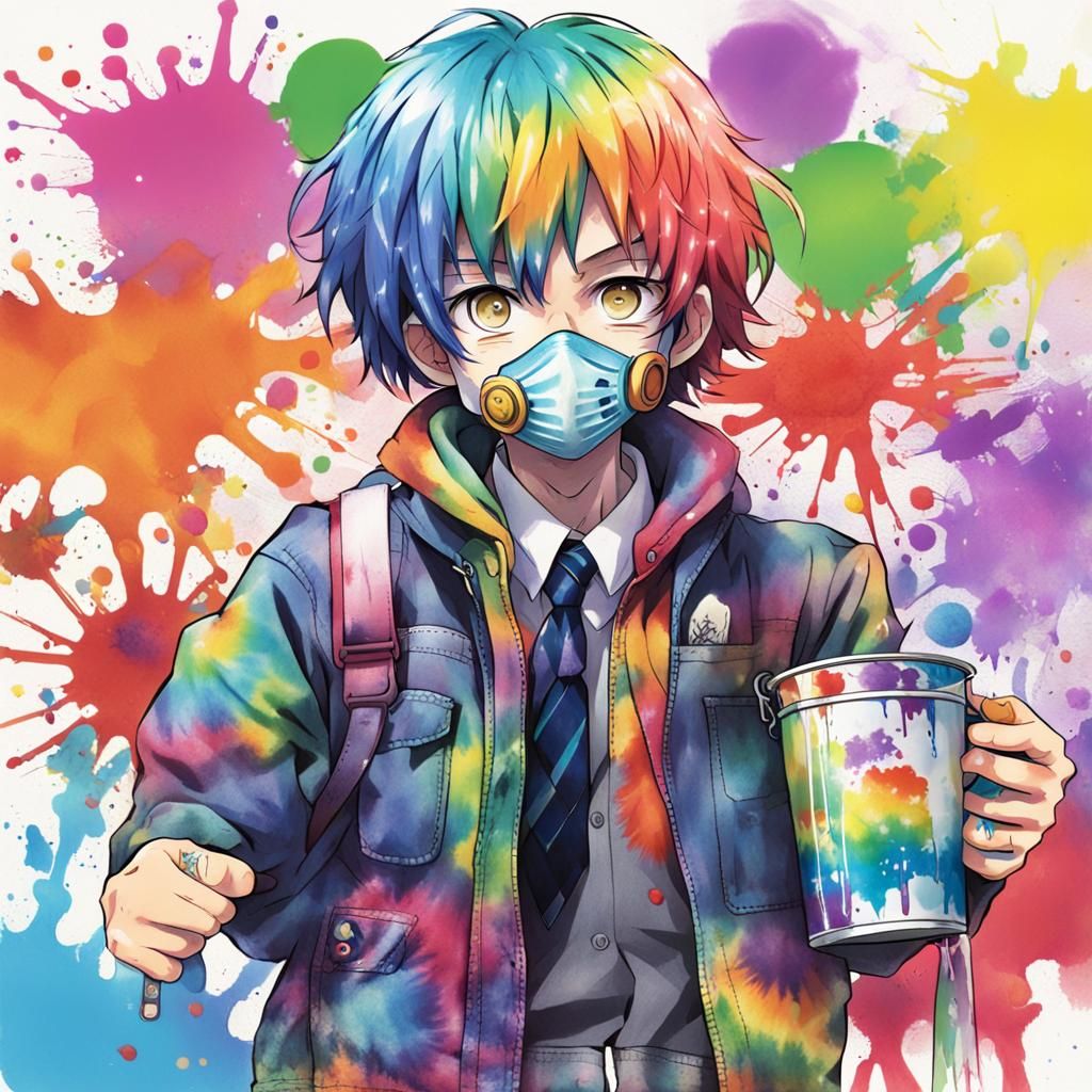 Boy with Rainbow Hair in Anime Art Style