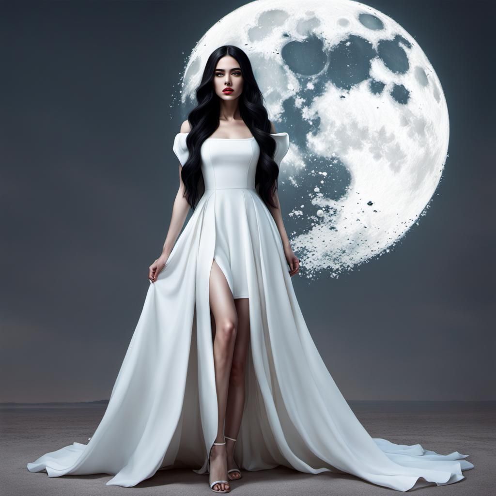 Hyperreal Moon Goddess in Modern Dress