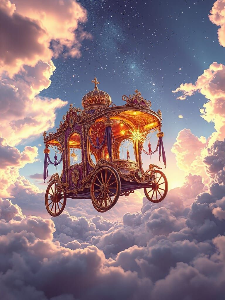 Celestial Cart Floating in Ethereal Sky
