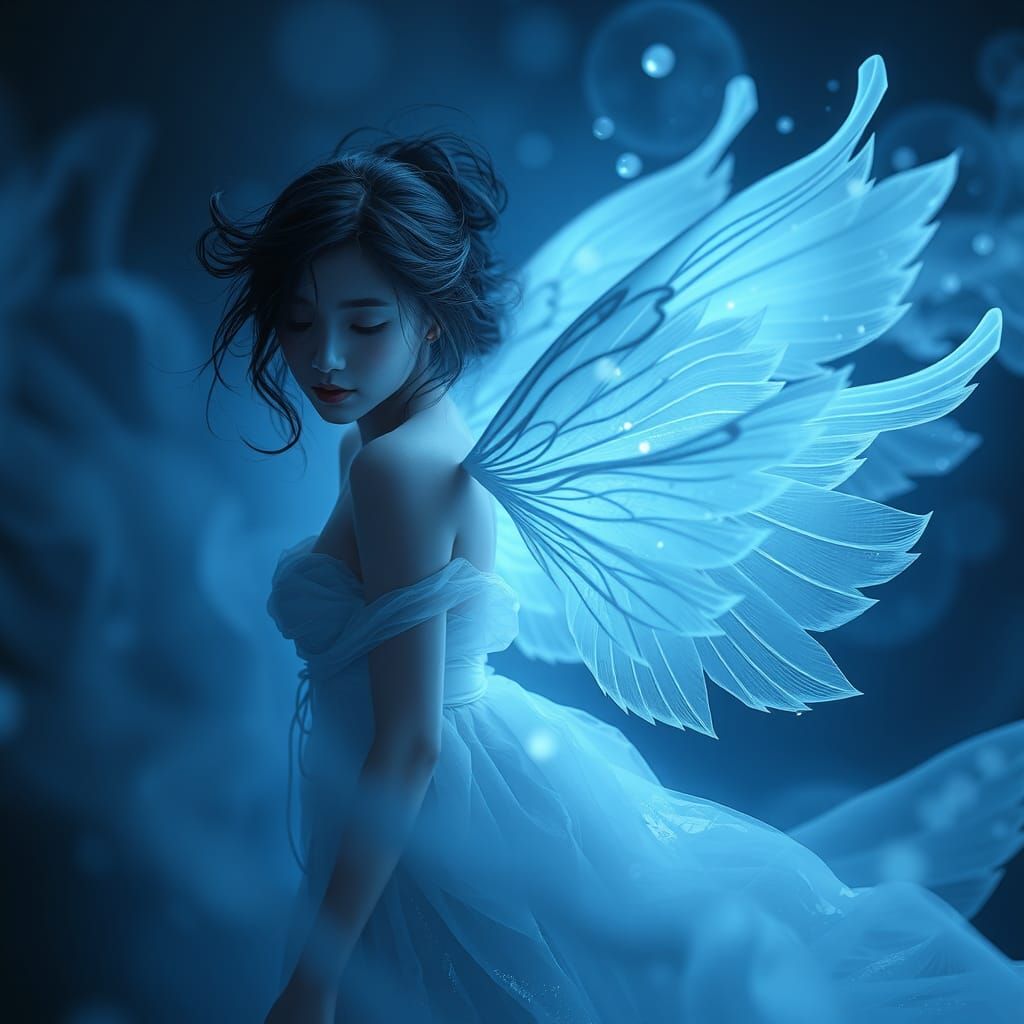 Ethereal Water Fairy in Luminous Fog, Digital Art
