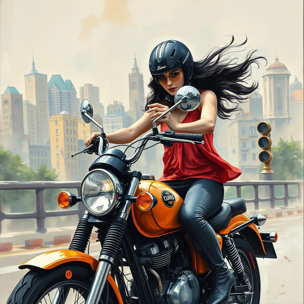 Epic Hyperdetailed Cityscape Motorcycle Portrait in Maximali...
