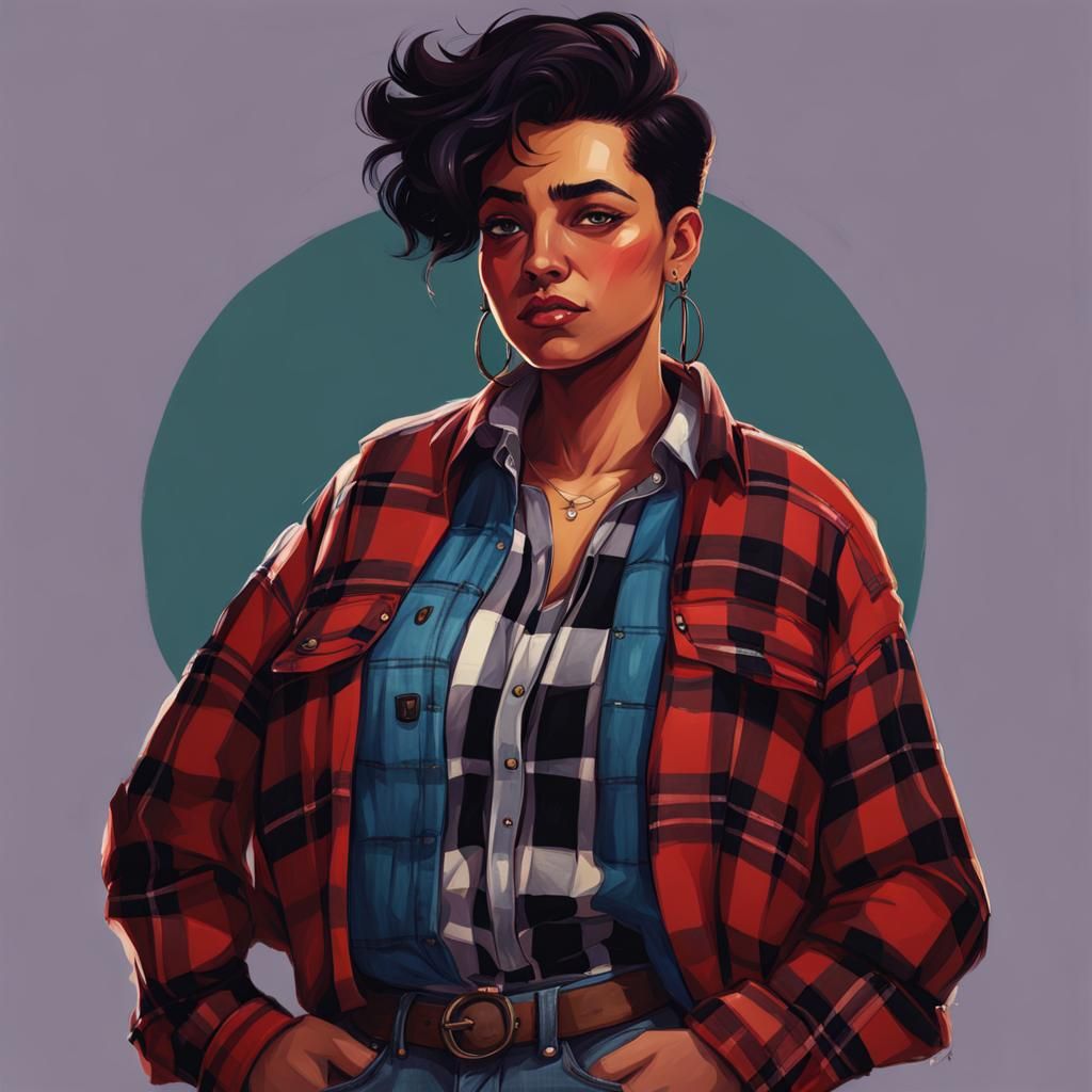 Nonbinary Person in Plaid: Concept Art Painting