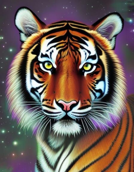 Roaring Autumn Tiger in Mixed Art Styles