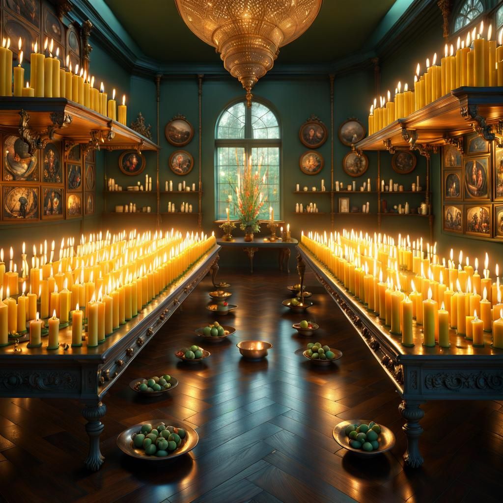 Art Deco Room Lit by Candles in Bosch Style