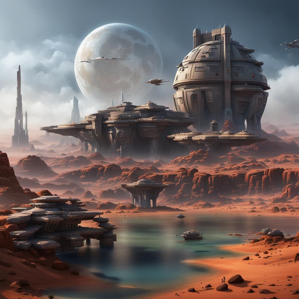 Detailed Star Wars Matte Painting in Deep Color